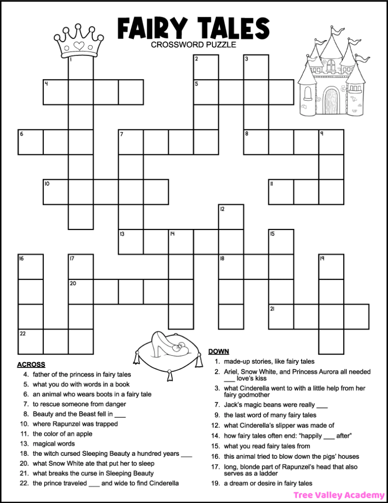 fairy tale crossword puzzles for kids - tree valley academy